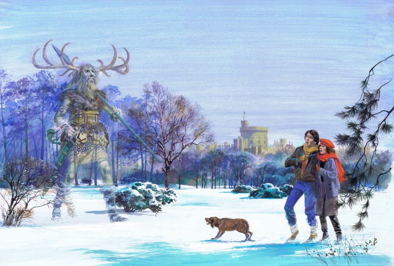 Herne de Jager verschijnt in Windsor Great Park (gouache op papier) door Andrew Howat