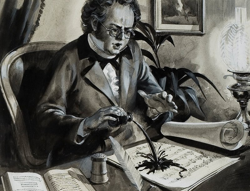 Portret van Franz Schubert (gouache op papier) door Andrew Howat
