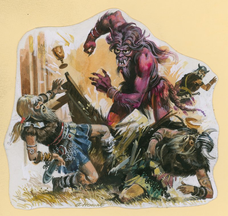 Scène uit Beowulf (gouache op papier) door Andrew Howat