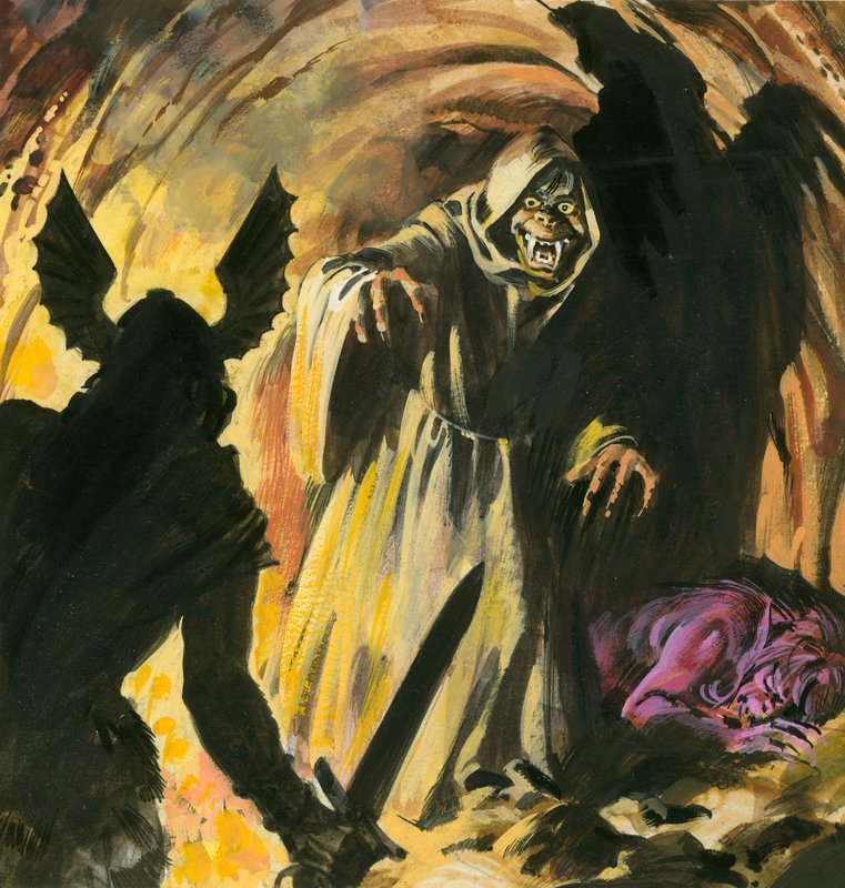 Scène uit Beowulf (gouache op papier) door Andrew Howat