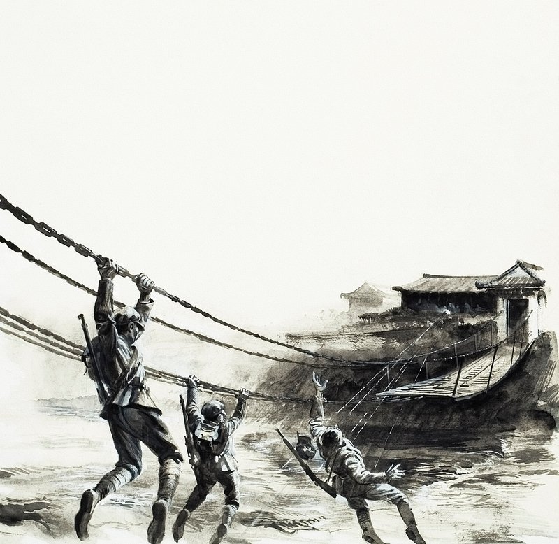 De slag om Luding Bridge (gouache op papier) door Andrew Howat