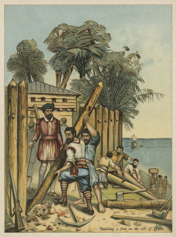 Columbus bouwt een fort in Haïti door Andrew Melrose