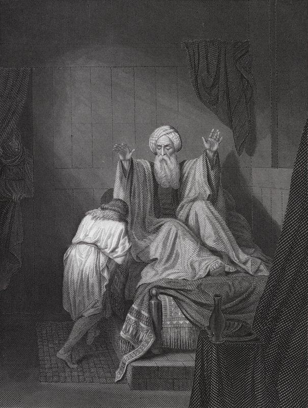 Isaak zegent Jakob (gravure) door Ange Louis (1815 72) (after) Janet