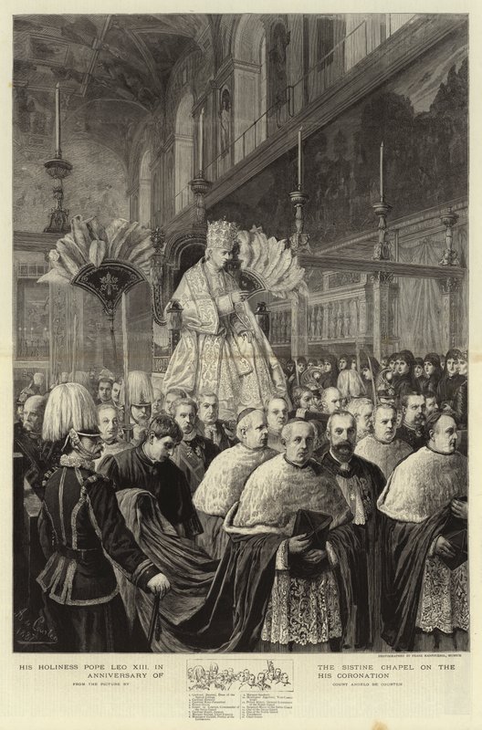 Zijne Heiligheid Paus Leo XIII in de Sixtijnse Kapel op de verjaardag van zijn kroning door Angelo Courten