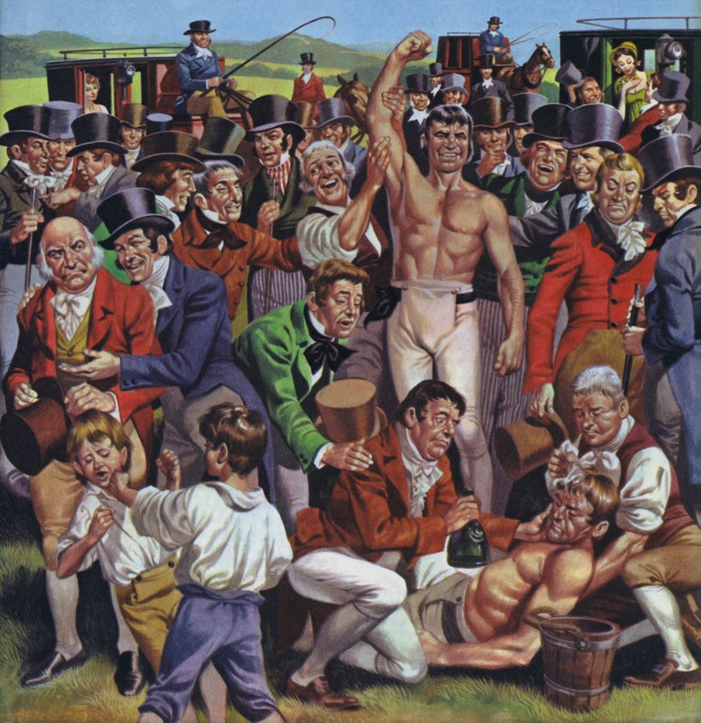 Boksen in het Engeland van begin 19e eeuw (kleurenlitho) door Angus McBride
