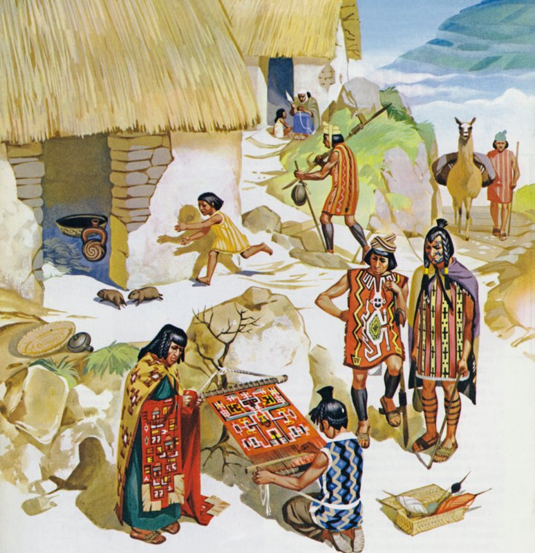 Huis in Peru, ca AD 100 (kleurenlitho) door Angus McBride