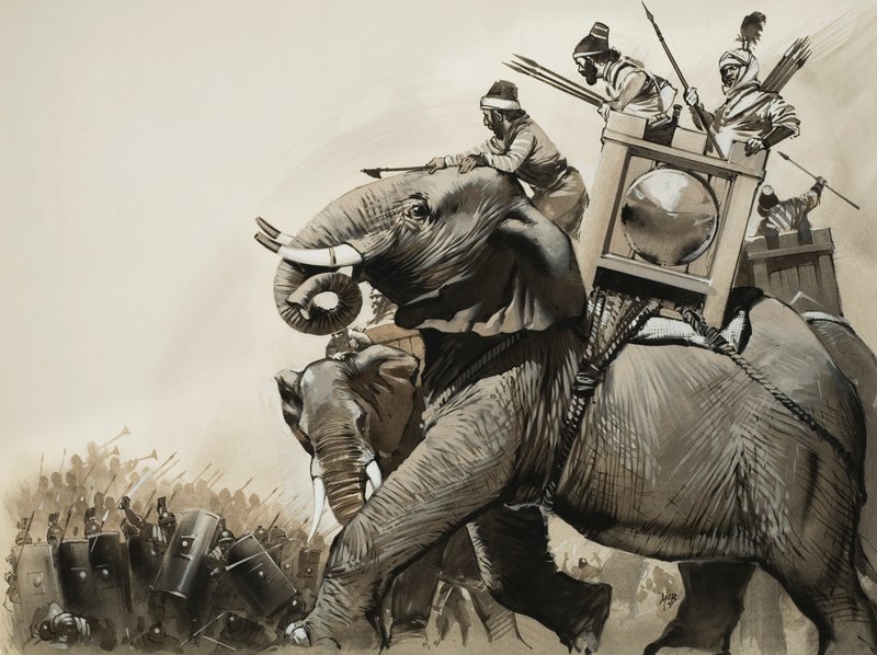 De Slag bij Zama in 202 voor Christus (gouache op papier) door Angus McBride