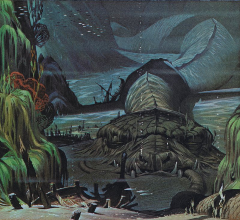 De slang van Midgard (kleurenlitho) door Angus McBride