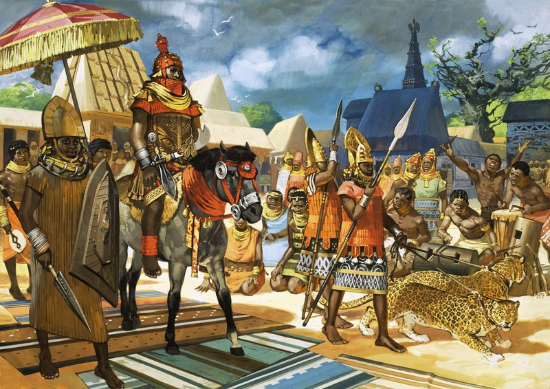 De Oba, of koning, van Benin, West-Afrika, ca.1550 (gouache op papier) door Angus McBride