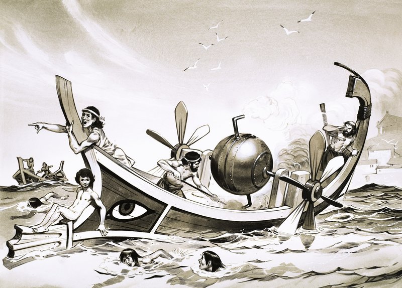 Ongeïdentificeerde Egyptische experimentele boot met stoompeddels door Angus McBride