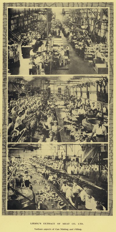 Blik maken en vullen, fabriek van de Liebig Extract of Meat Company, Ltd, Argentinië door Argentinian Photographer