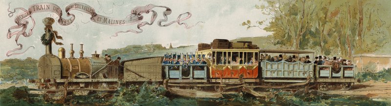Eerste trein van Brussel naar Mechelen, België, 1835 door Armand Jean Heins