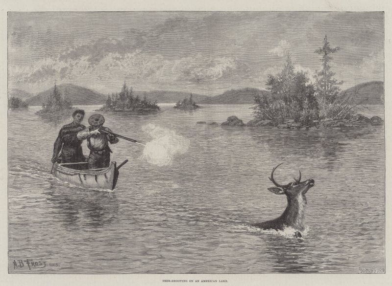 Hertenjacht op een Amerikaans Meer door Arthur Burdett Frost