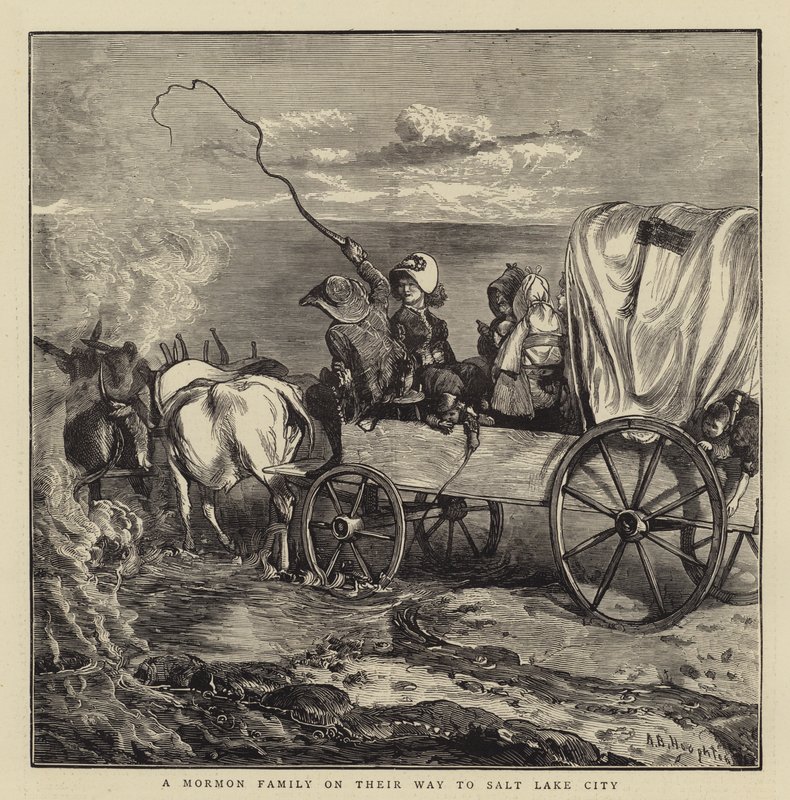 Een Mormoonse familie op weg naar Salt Lake City door Arthur Boyd Houghton