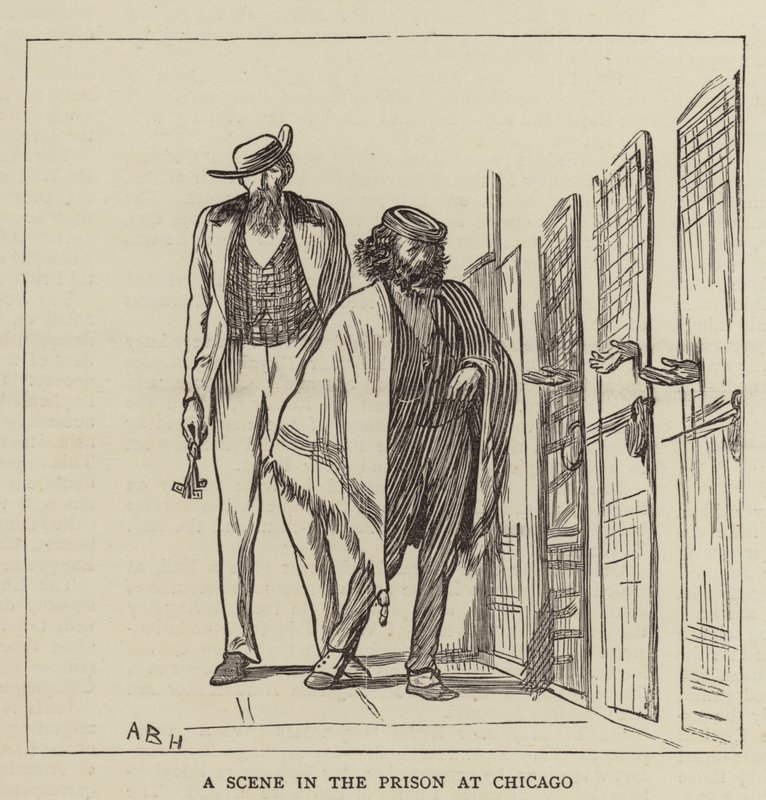 Een scène in de gevangenis van Chicago door Arthur Boyd Houghton