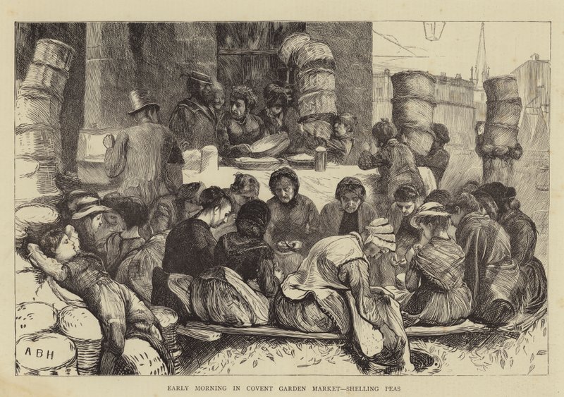 Vroege Ochtend op Covent Garden Market, erwten doppen door Arthur Boyd Houghton