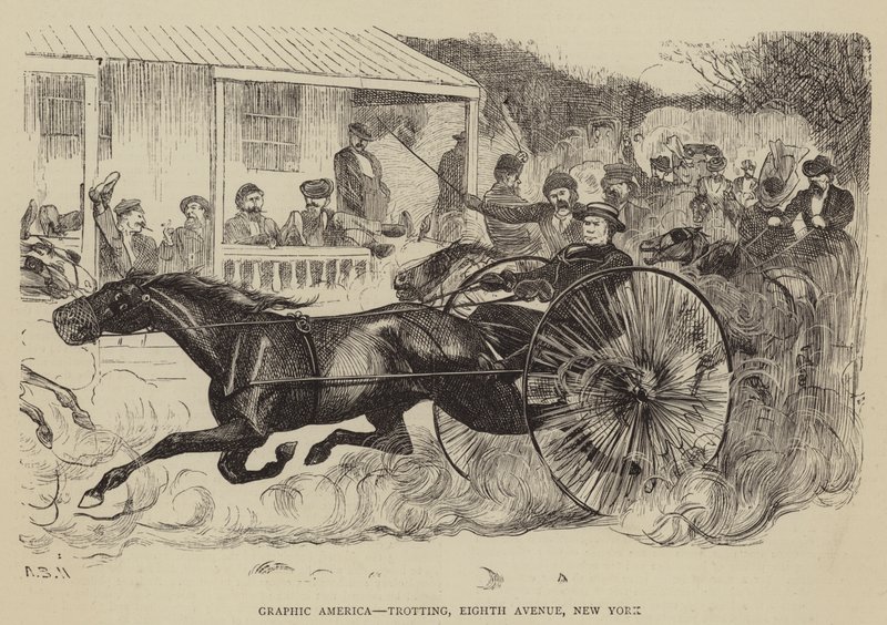 Grafisch Amerika, Trotting, Eighth Avenue, New York door Arthur Boyd Houghton