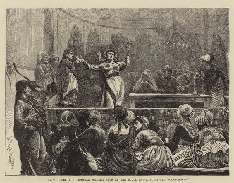 Parijs onder de Commune, Vrouwenclub bij de Boule Noire, Boulevard Rochechouart door Arthur Boyd Houghton