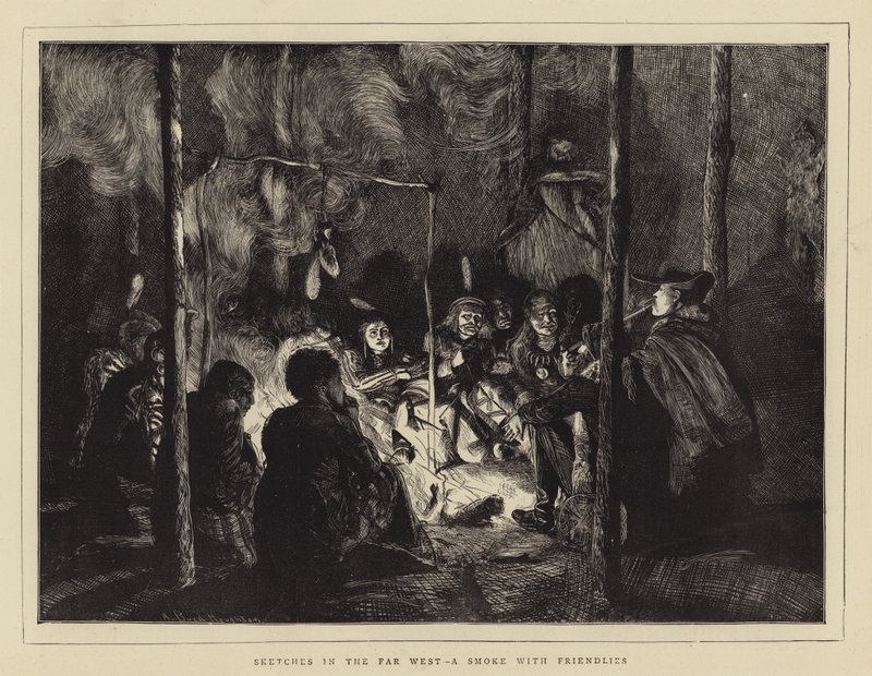 Schetsen in het Verre Westen, een rook met vrienden door Arthur Boyd Houghton