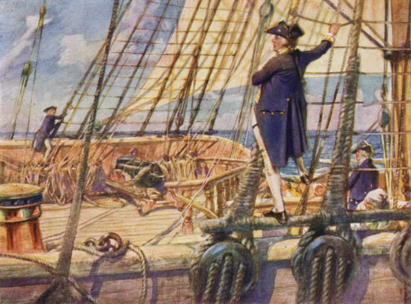 Kapitein Nelson daagt een adelborst uit om naar de masttop te racen door Arthur David McCormick