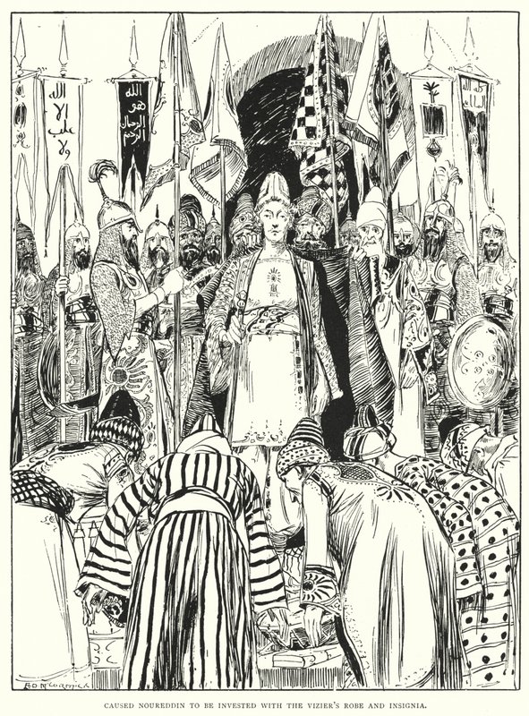 Bekleedde Noureddin met het viziersgewaad en insignes (gravure) door Arthur David McCormick
