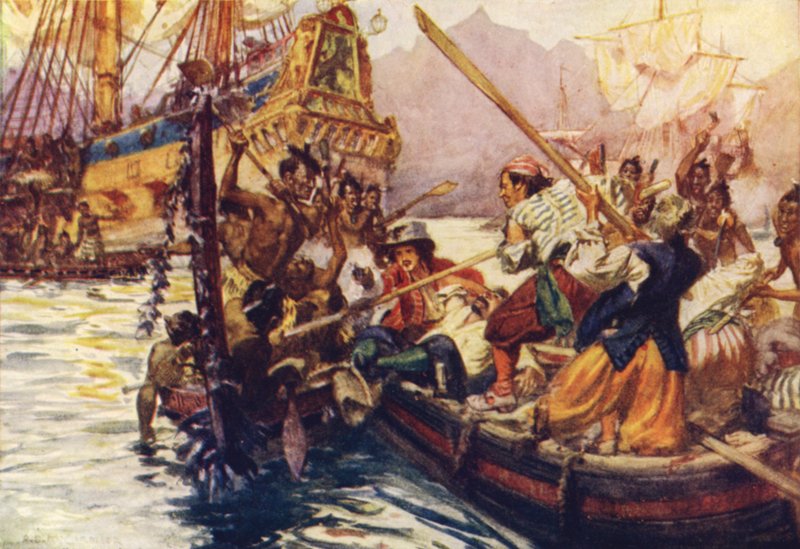 Het gevecht in Massacre Bay door Arthur David McCormick
