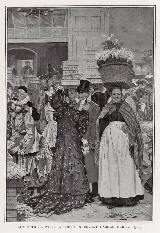 Na de Feesten - een Scène in Covent Garden Market door Arthur Herbert Buckland