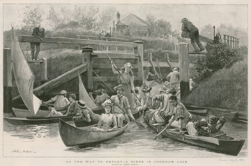 Op weg naar Henley - een scène in Cookham Lock door Arthur Hopkins