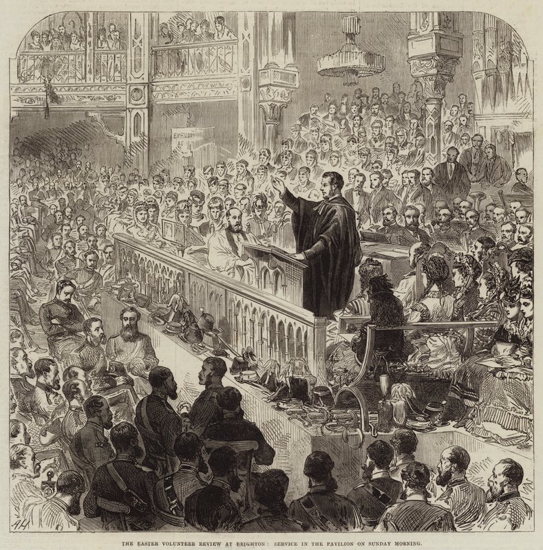 De Paasvrijwilligersparade in Brighton, Dienst in het Paviljoen op Zondagochtend door Arthur Hopkins
