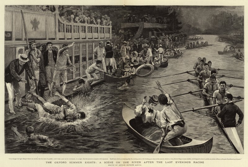 De Oxford Summer Eights, Een Scène op de Rivier na de Laatste Avondrace door Arthur Hopkins