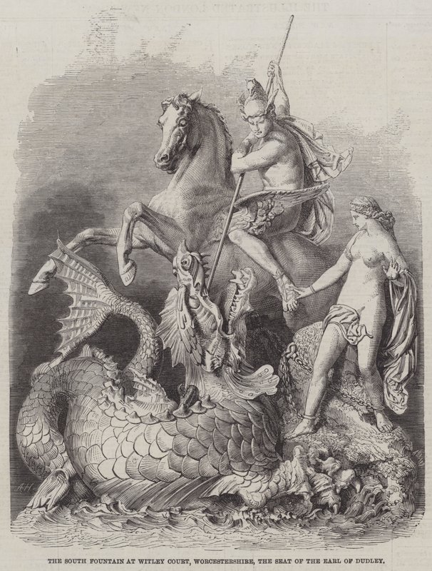 De Zuidelijke Fontein bij Witley Court, Worcestershire, het landgoed van de Graaf van Dudley door Arthur Hopkins