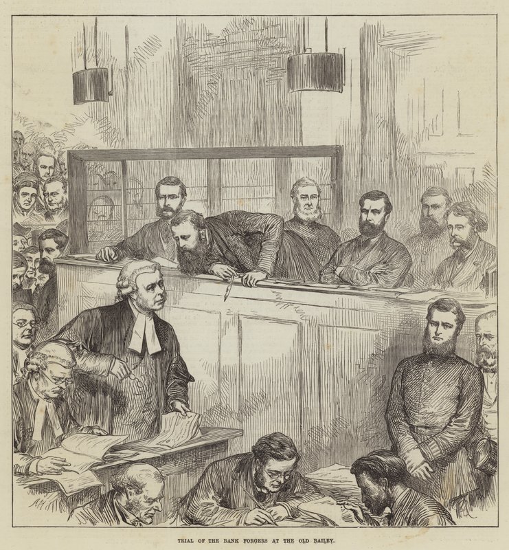 Proces van de Bankvervalsers bij de Old Bailey door Arthur Hopkins