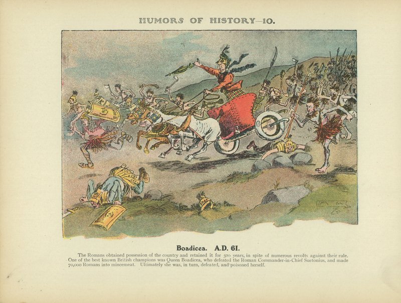 Boadicea. 61 na Christus (kleurenlitho) door Arthur Moreland