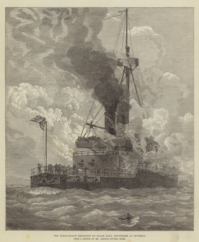 De stoomketelontploffing aan boord van HMS Thunderer bij Spithead door Arthur Wellington Fowles