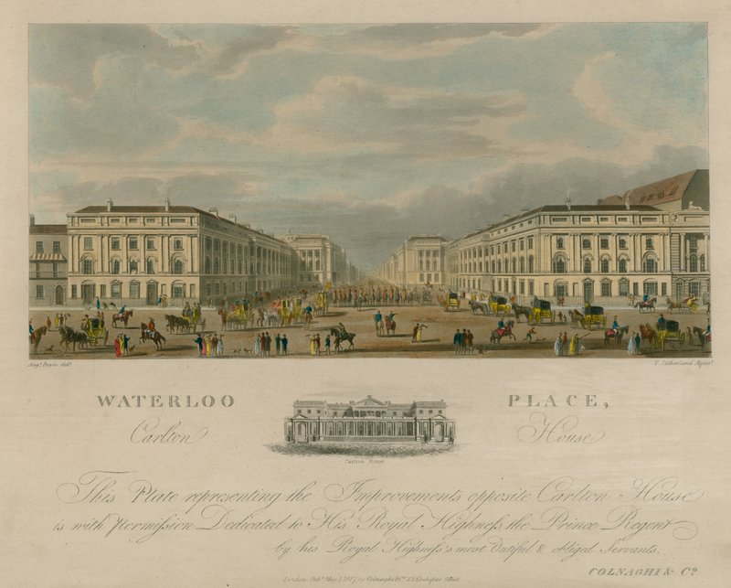 Waterloo Place, Carlton House, Londen door Augustus Charles Pugin