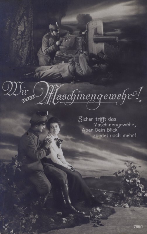 Oostenrijkse machinegeweerschutter op het slagveld en met zijn geliefde door Austrian Photographer