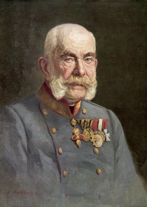 Frans Jozef I, keizer van Oostenrijk (kleurenlitho) door Austrian School
