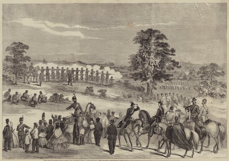 De Vrijwilligers Schijngevecht in Camden Park, Chislehurst, de Tweede Positie van de Verdedigende Kracht door B. Clayton