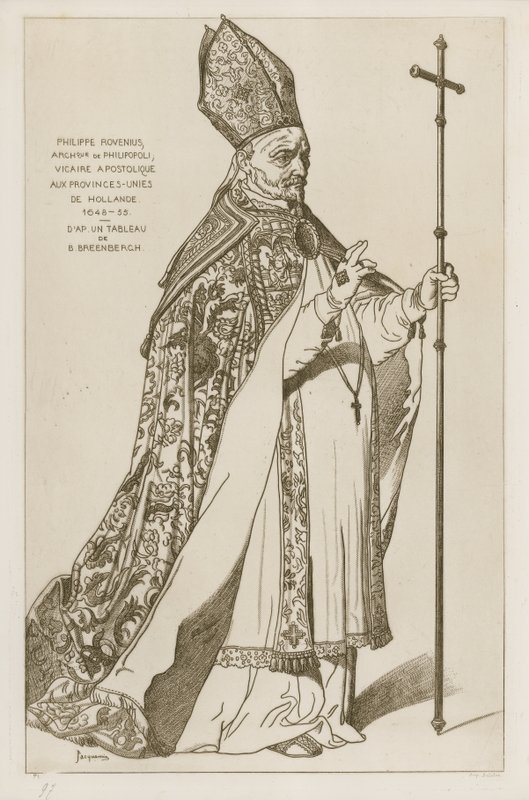 Philippe Rovenius, aartsbisschop van Philipopoli, apostolisch vicaris, in de Verenigde Provincies van Holland, 1648-55. Naar een schilderij van B Breenbergh door Bartholomeus Breenbergh