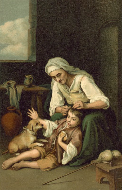 Oude vrouw die een jongen ontluist door after Bartolome Esteban Murillo