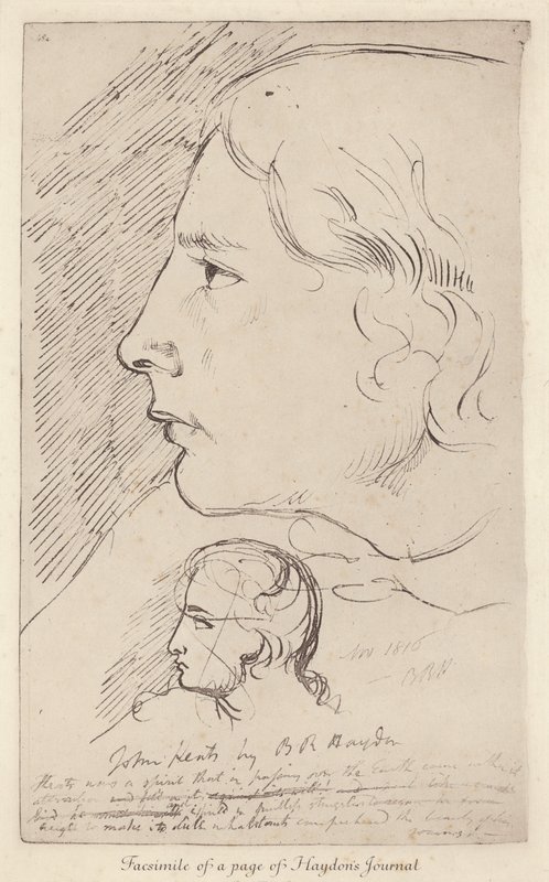 Schets van de Engelse dichter John Keats uit het dagboek van de Engelse kunstenaar Benjamin Haydon (litho) door Benjamin Robert (after) Haydon