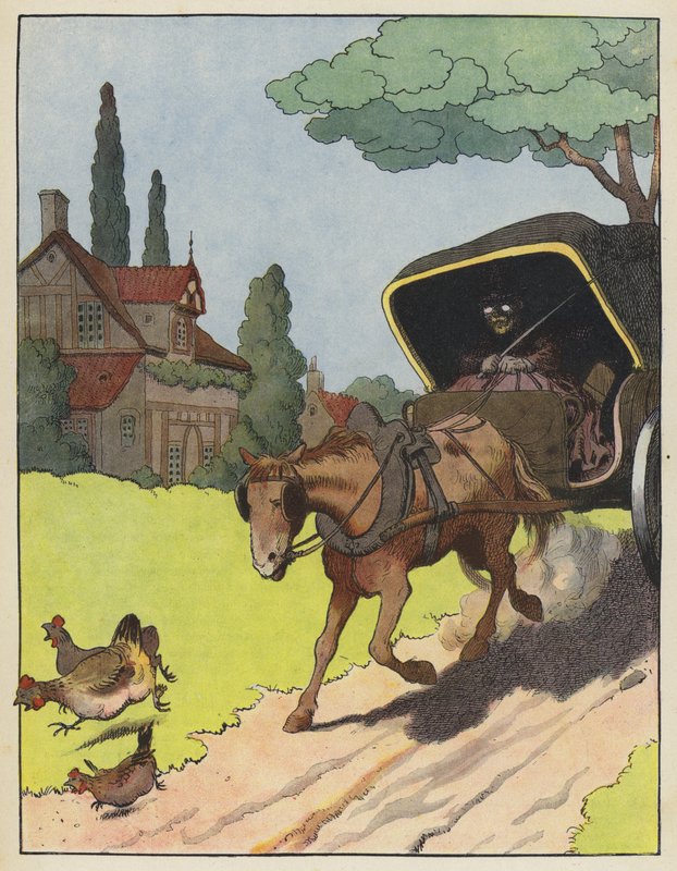 Kippen geschrokken door een paard-en-wagen door Benjamin Rabier