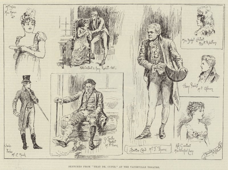 Schetsen van That Dr Cupid, in het Vaudeville Theatre door Bernard Partridge