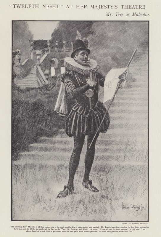 Herbert Beerbohm Tree als Malvolio in een productie van Shakespeare