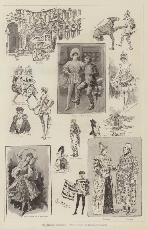 De kerstpantomimes, De gelaarsde kat, in het Drury-Lane Theatre door Bernard Partridge