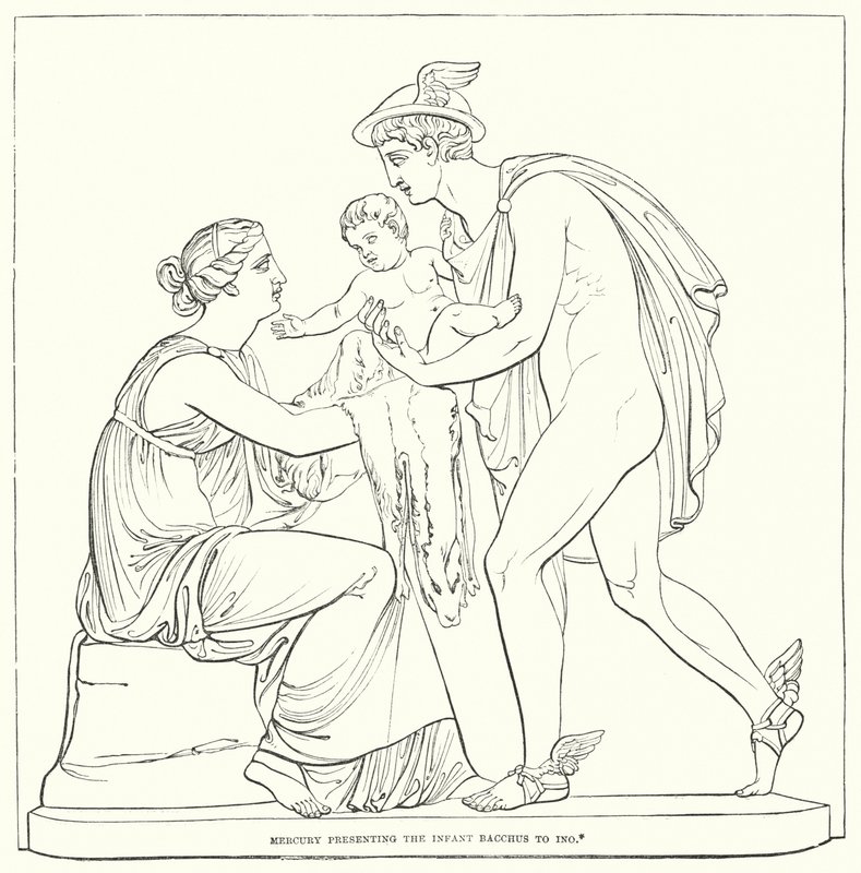 Mercurius presenteert de baby Bacchus aan Ino door Bertel after Thorvaldsen