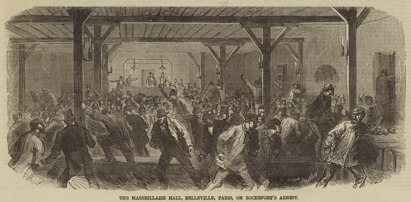 De Marseillaise Hall, Belleville, Parijs, bij de arrestatie van Rochefort door Burn Smeeton