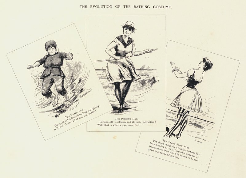 De Evolutie van het Badkostuum (litho) door C.J. Taylor