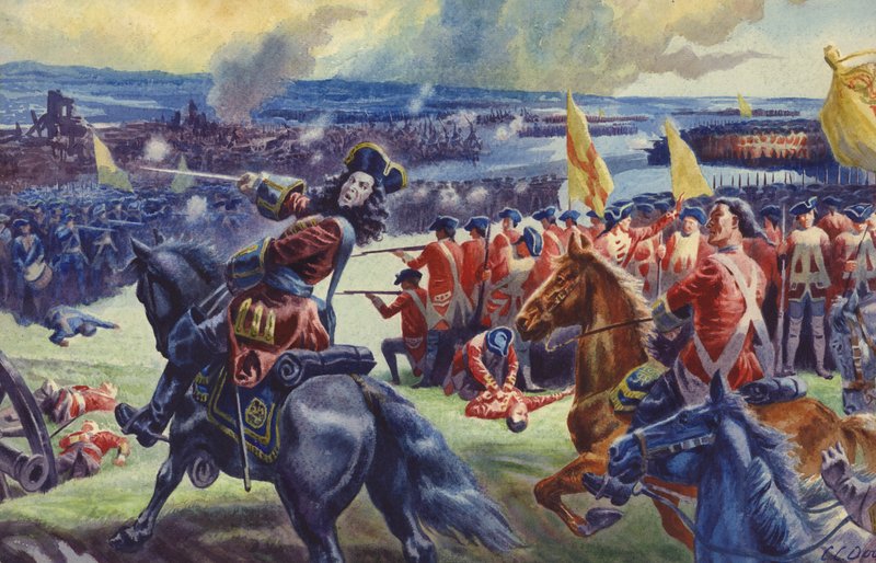 Koning George II bij de Slag om Dettingen () (gouache op papier) door C.L. Doughty