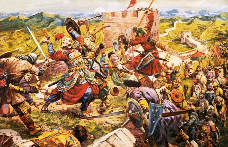 Mongoolse soldaten breken door de Chinese Muur door C.L. Doughty